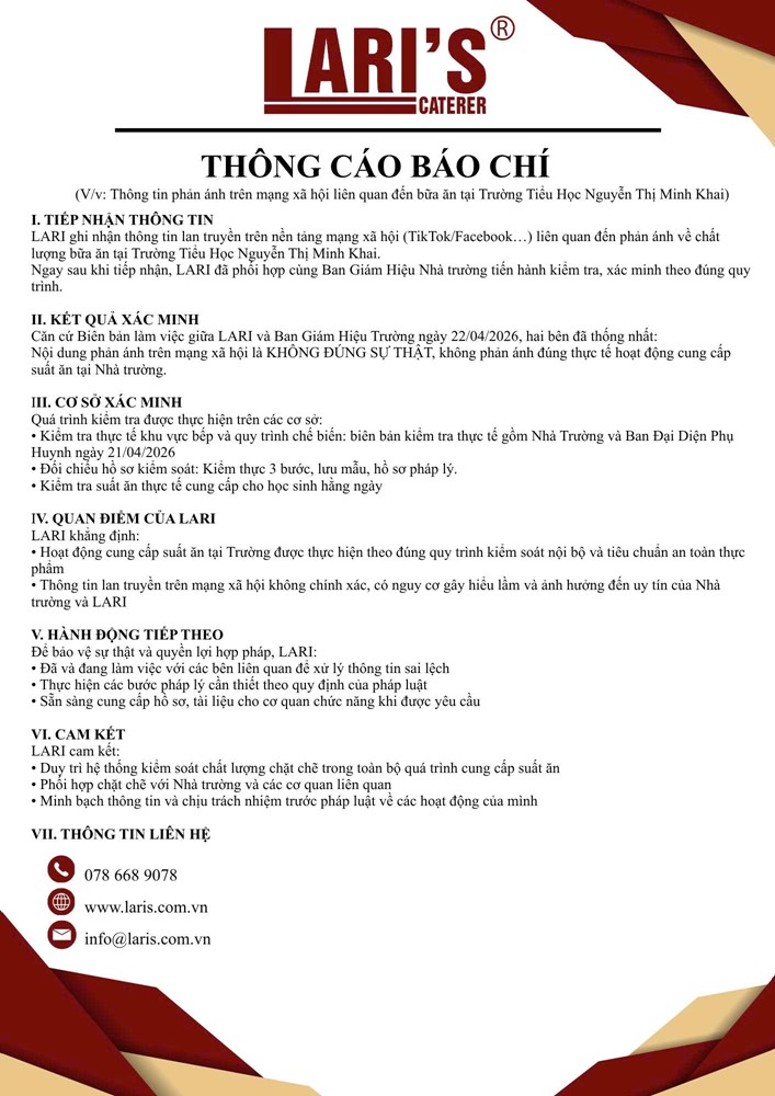 THÔNG CÁO BÁO CHÍ