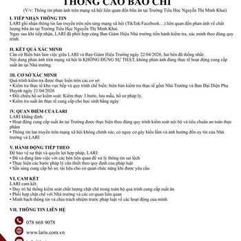 THÔNG CÁO BÁO CHÍ