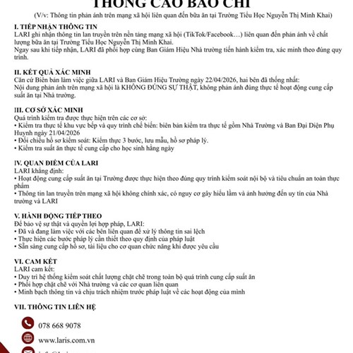 THÔNG CÁO BÁO CHÍ